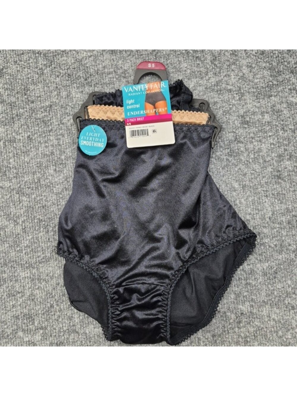 NEW S/5 Vanity Fair Radiant Collection 3 Pair‎ Briefs Undershapers Black & Beige